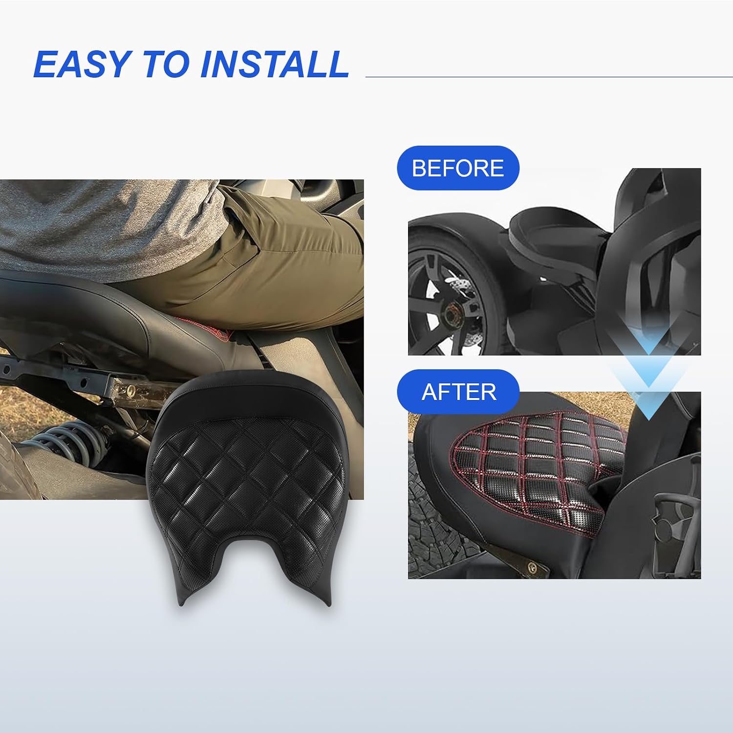 Driver Seat Rider Solo Seat w/Thick Cushion For Can Am Ryker 600 900 Sport Rally Edition 2019-2025 Ryker Seat Accessories Black Diamond Double Line Stitching Replace 219400795