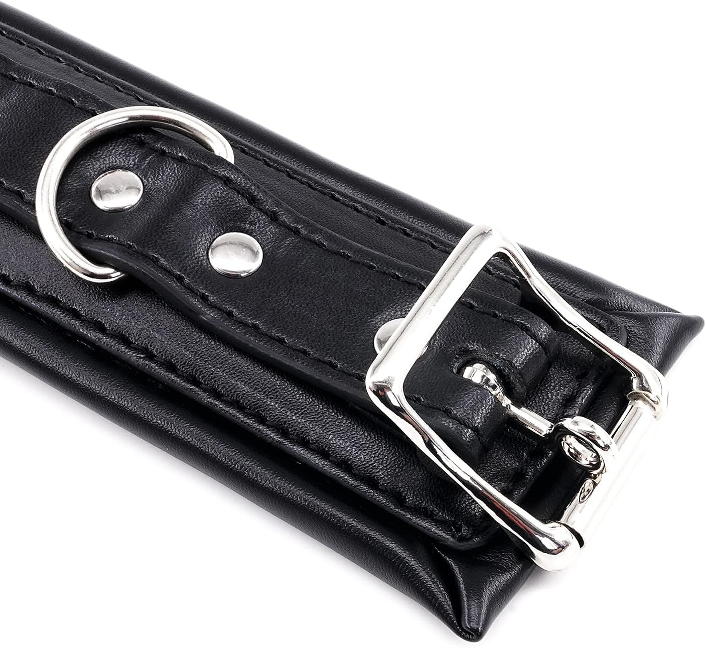 Women and Men Padded Black Leather Bondage Handcuffs and Ankle Cuffs Set, Bondage Restraints Toys Sex Wrist Cuffs and Ankle Cuffs for SM Games, Bondage Kit SM Cuffs for Sex Games (Color-1)