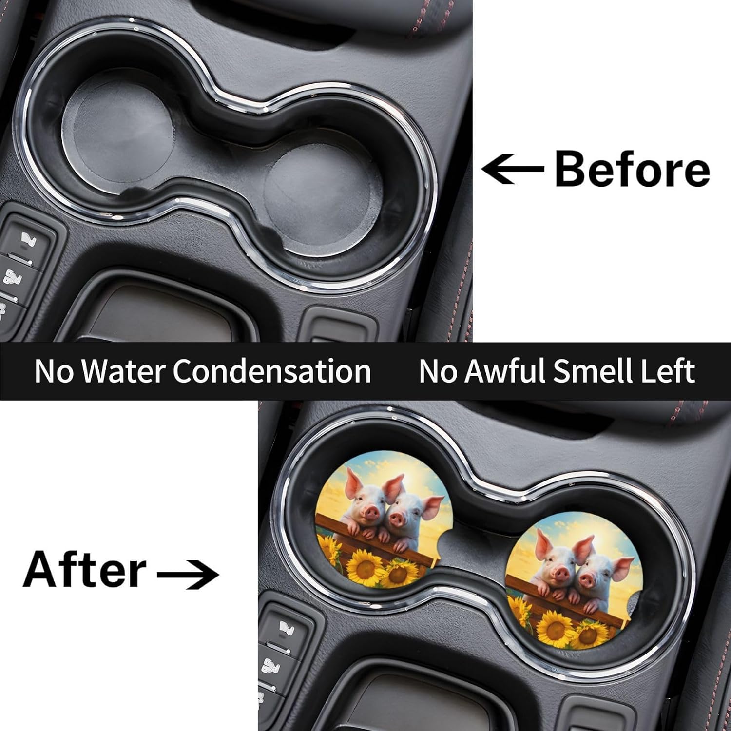 2pcs Car Cup Holder Coaster Car Coaster Sunflower Pig Absorbent Car Coaster Absorbent Drink Coaster for Car Decor Auto Accessories