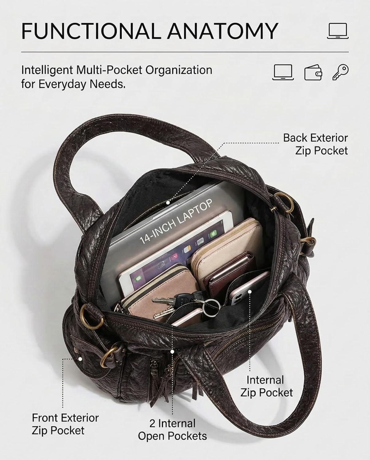 City Bag Hobo Bags for Women Large Tote Shoulder Crossbody Purse for Daily Travel Work, Vintage Y2K PU Leather Handbag