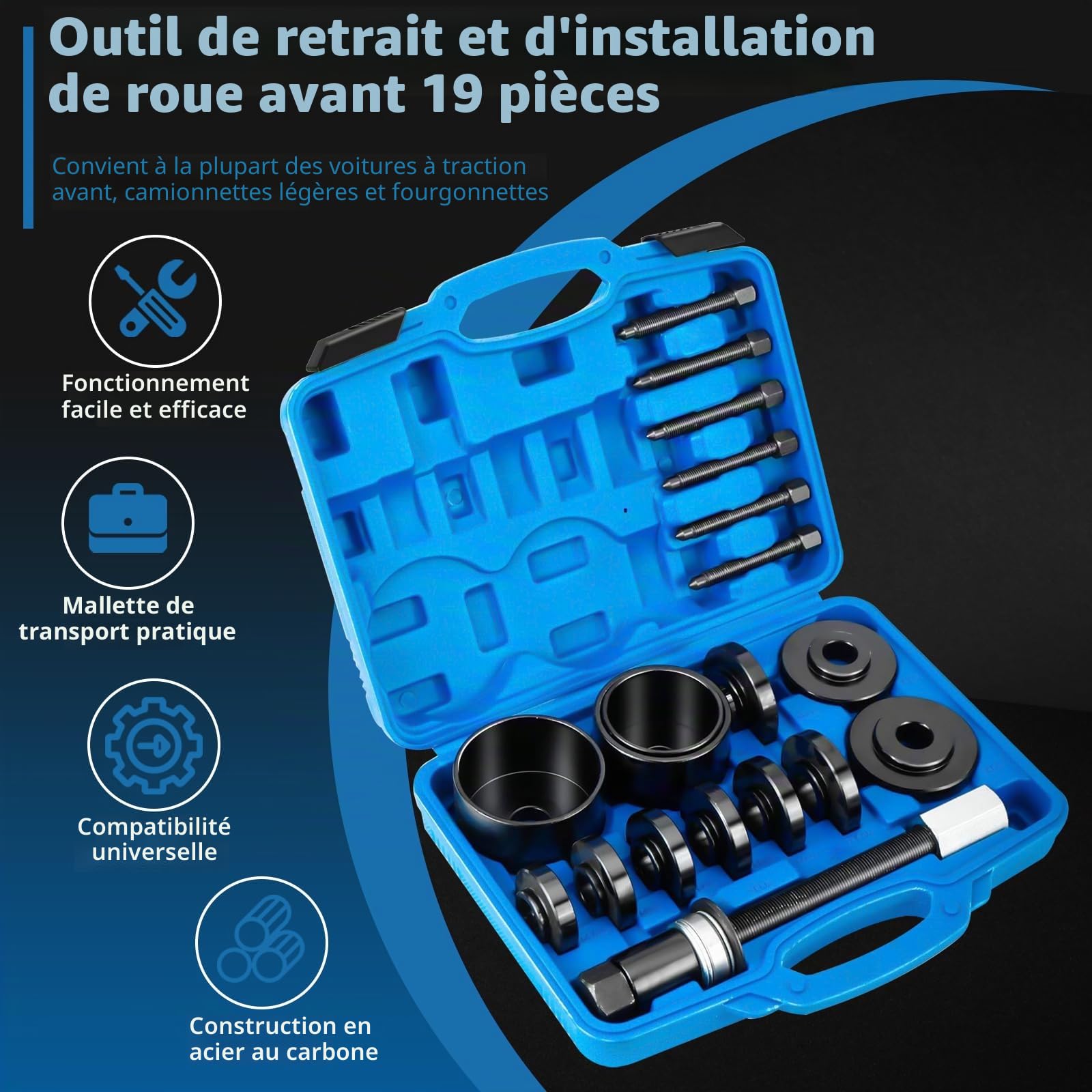 FreeTec 19 Pcs Outil Roulement De Roue Extracteur Assemblage Démontage Outil
