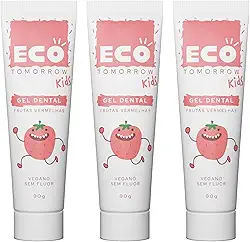 Kit 3 Gel Dental Infantil Frutas Vermelhas sem Flúor Eco Tomorrow 90g