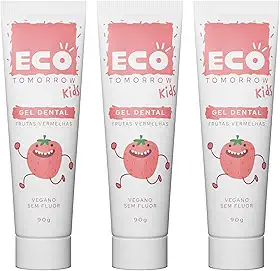 Kit 3 Gel Dental Infantil Frutas Vermelhas sem Flúor Eco Tomorrow 90g