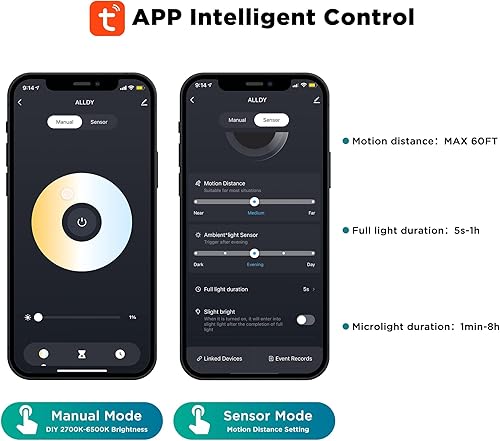 Miniatura 2 de UME Luz de seguridad LED inteligente de 64 W para exteriores, sintonizable, blanco, 2700-6500 K, 5000 lm, sensor de movimiento de 3 cabezales, luz