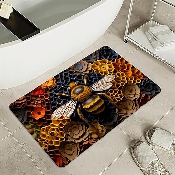 Diatomaceous Earth Bath Mat,bee with Flowers Non-Slip Volume Super Absorbent Fast Drying Eco-Friendly Easy to Clean for Bathroom Kitchen Door mat 1624Inch 40 * 60cm