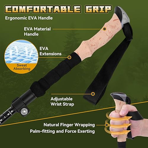 Miniatura 5 de Bastones de trekking de aleación de aluminio de grado aeronáutico, resistentes y ligeros, plegables para bastones de senderismo para mujeres,