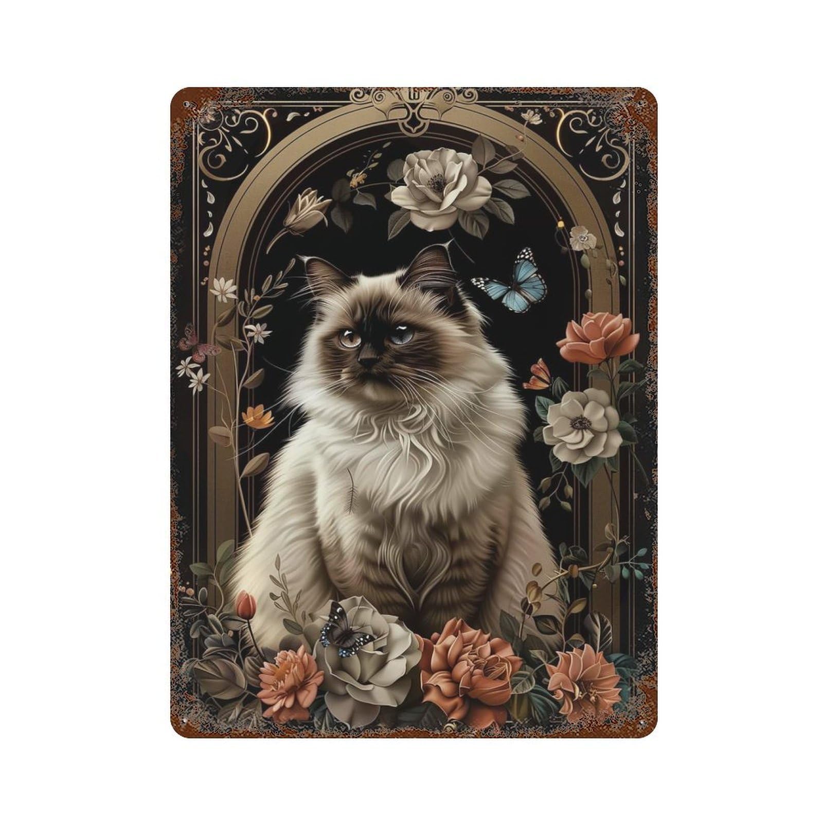 Rusty Metal Tin Sign Birman 15.7"x11.8", Industrial Home Decor for Patio, Garden Room And Bar Decor
