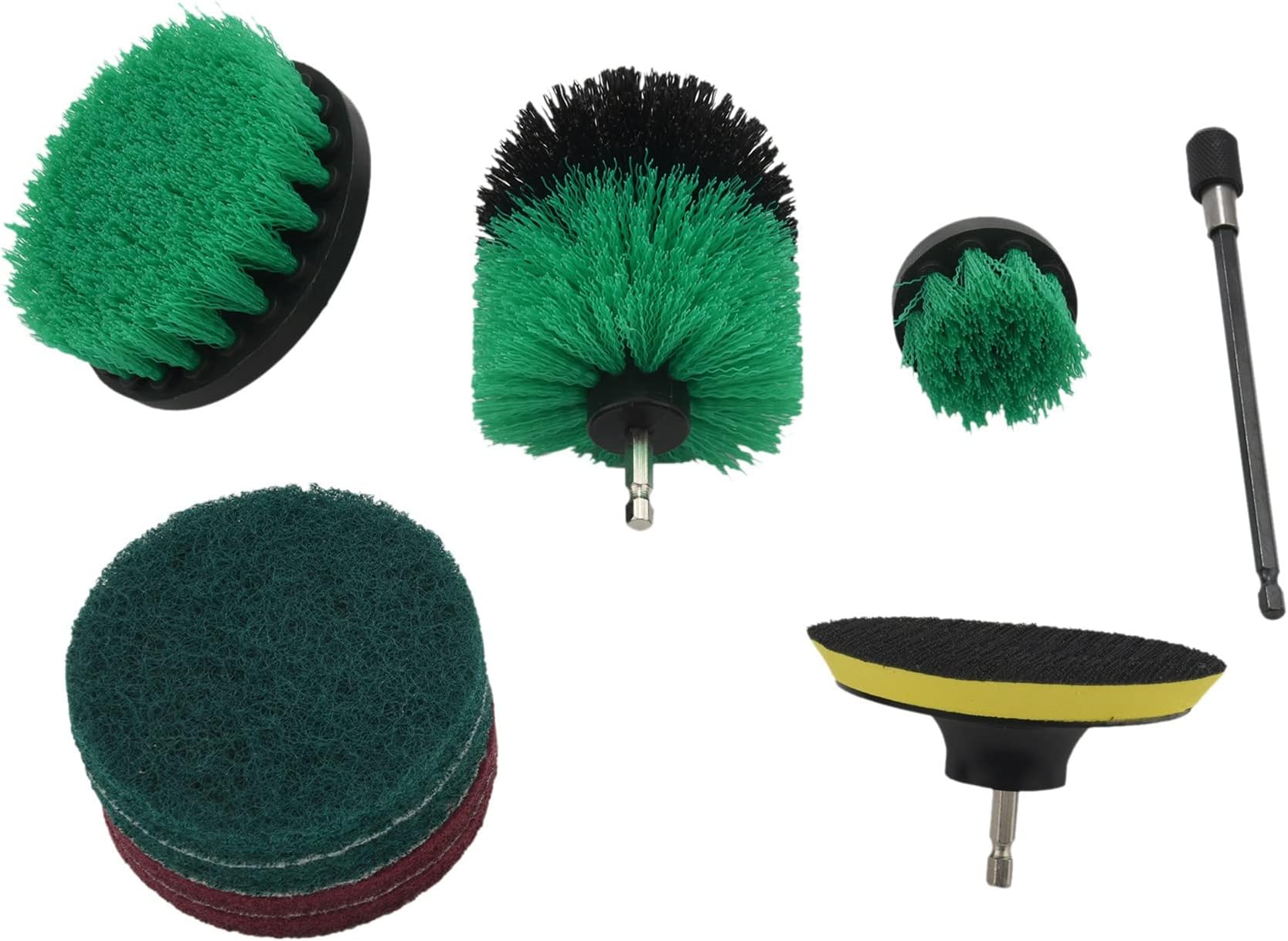 9Pcs Attachment Kit Power Scrubber Drill Brushes with 6 inch Long Reach Extension for Cleaning Bathroom, Kitchen, Garden, Floor, Tub, Bbq Tool, Automotive