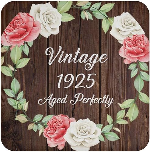 Gifts, 100th Birthday Vintage 1925 Aged Perfectly, Drink Coaster A Mat Wipe-Clean Non-Slip Non-Skid Cork Back - for Anniversary Christmas Mothers