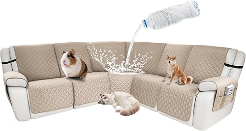 Miniatura 39 de Fundas impermeables para sofá reclinable seccional en forma de L, funda para sofá seccional reclinable de 7 piezas, antideslizante, lavable, juego