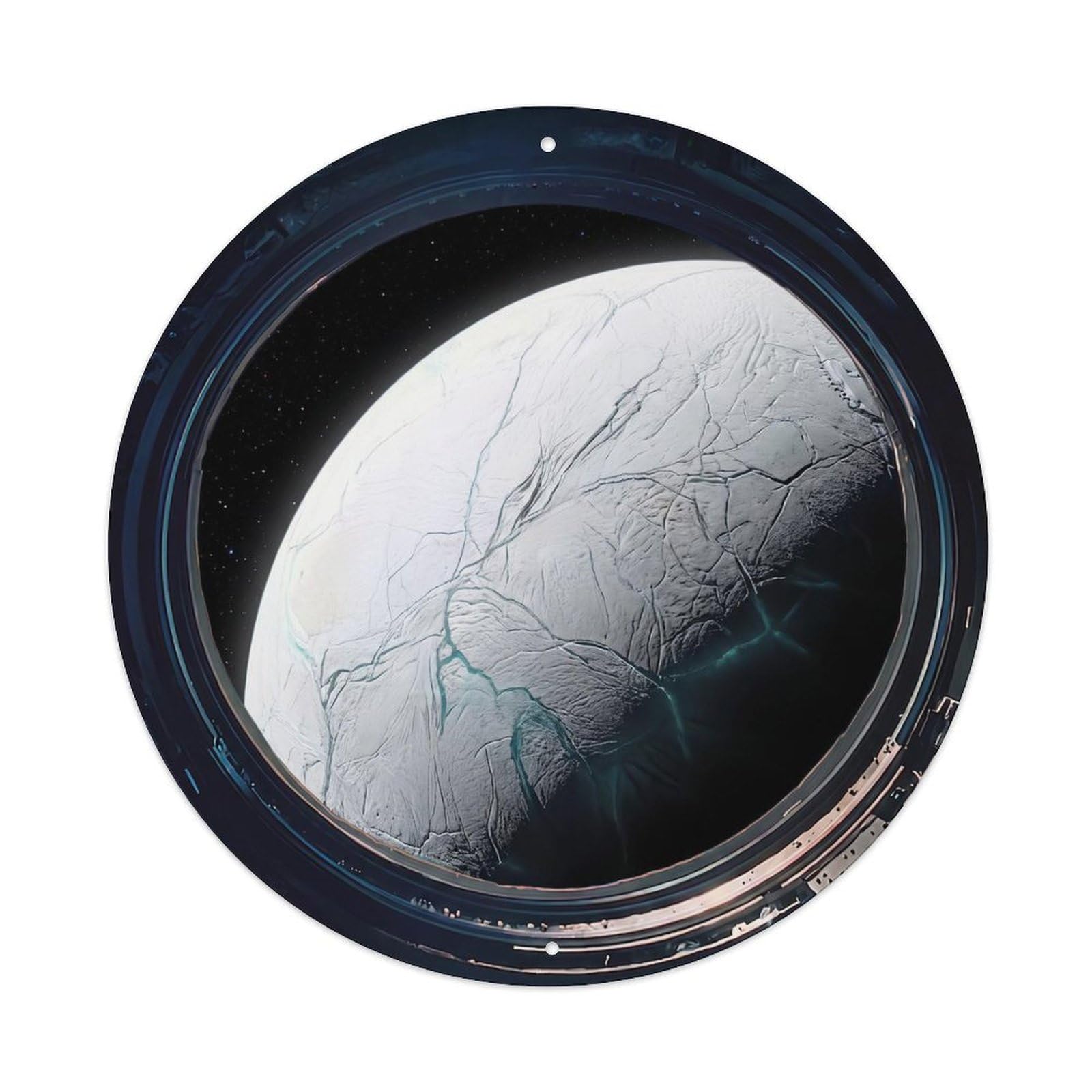 Smooth Ice Shell Moon Porthole View Metal Tin Sign