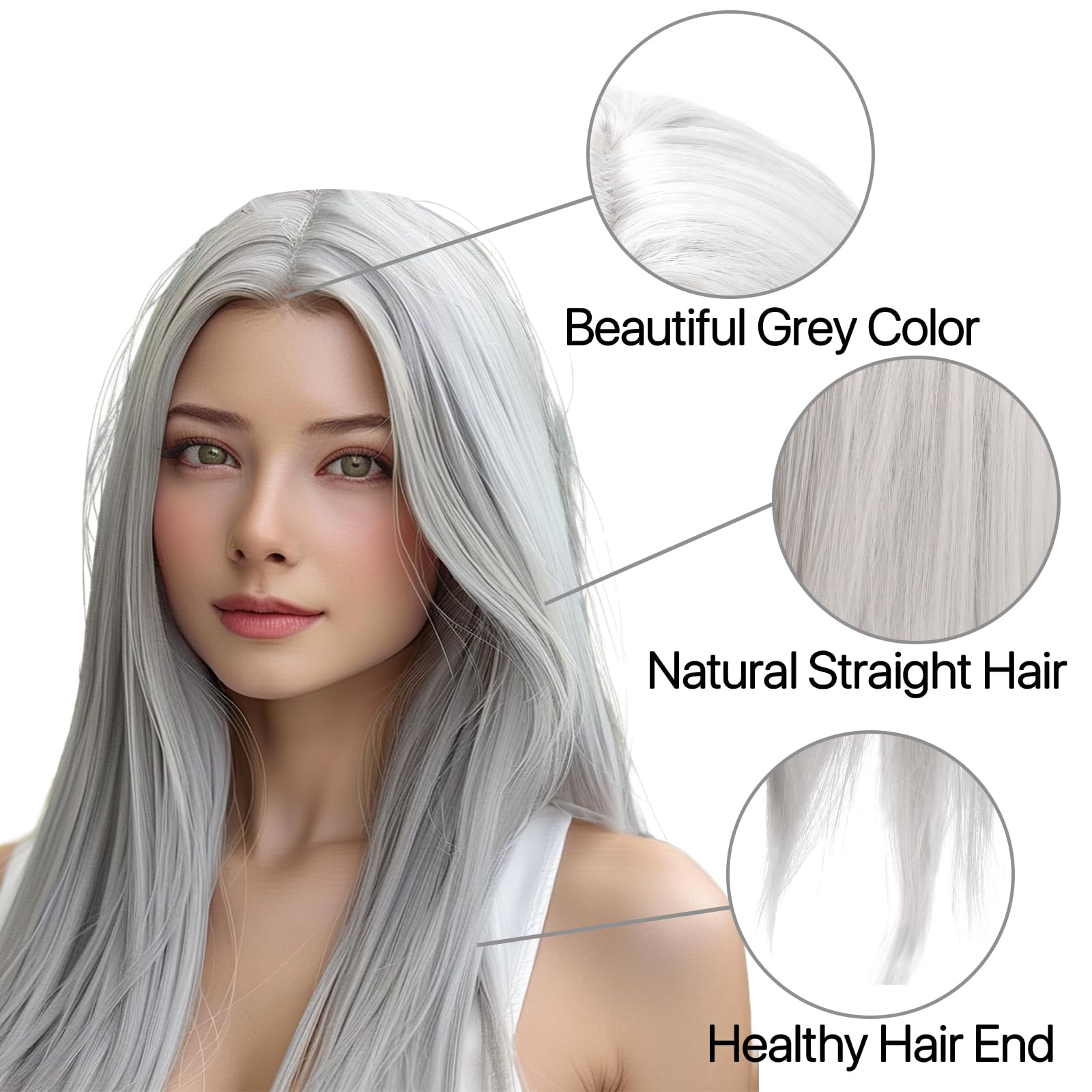 BERRYLION Long Straight Wigs for Women - Synthetic Wigs for Black Women 28inch (Grey), Average Size - Image 4