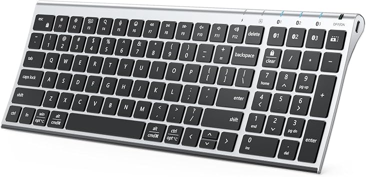 iClever BK10 SE Bluetooth Keyboard for Mac, Full-Size Layout, Silver Black