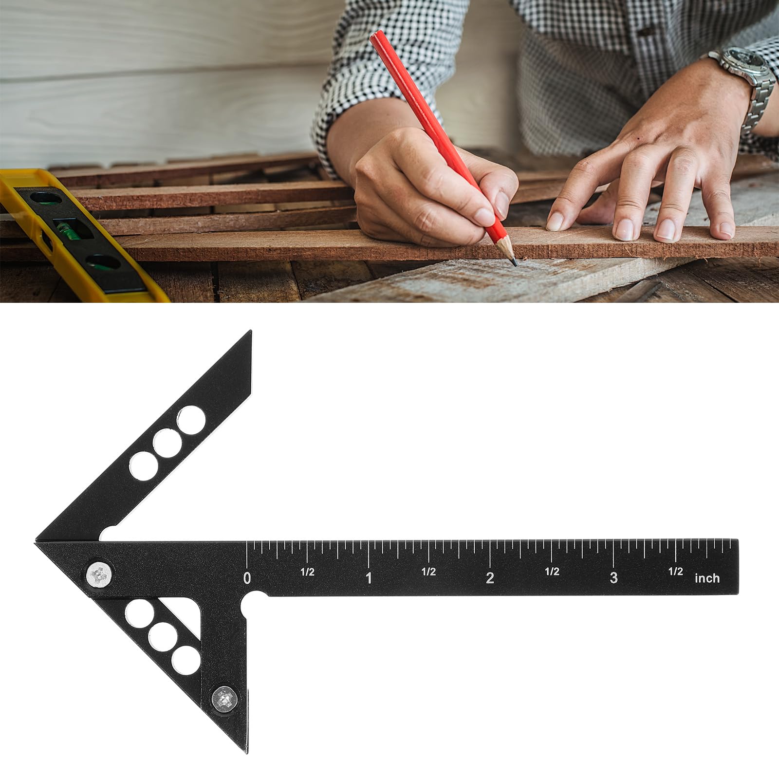 Outil de recherche de centre en aluminium 45/90 degrés pour le travail du bois - Outil de mesure multifonction pour le travail du bois