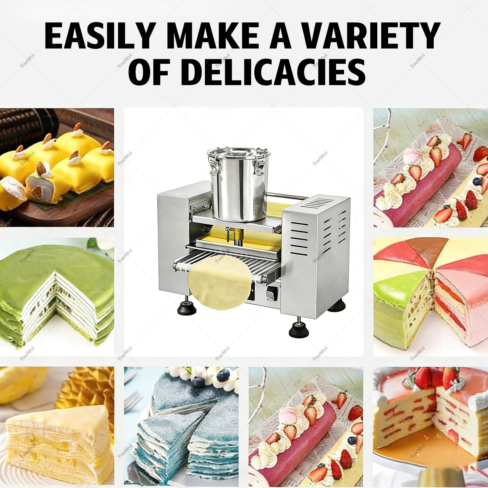 Macchina Professionale Automatica per La Preparazione di Torte Mille Crepe, Macchina per Sfoglie di Uova a Mille Strati E Macchina per Basi di crêpe, Diametro: Stampi da 6"/8" 8in