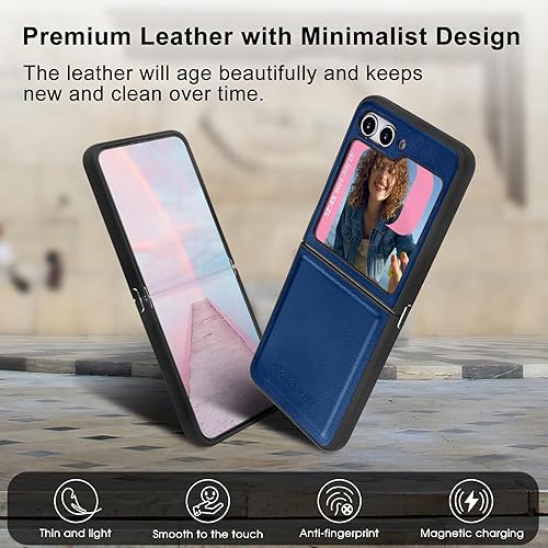 Miniatura 9 de Belemay Funda para Samsung Galaxy Z Flip 5, piel auténtica+TPU suave, protección delgada, a prueba de golpes, delgada Samsung Z Flip5, compatible