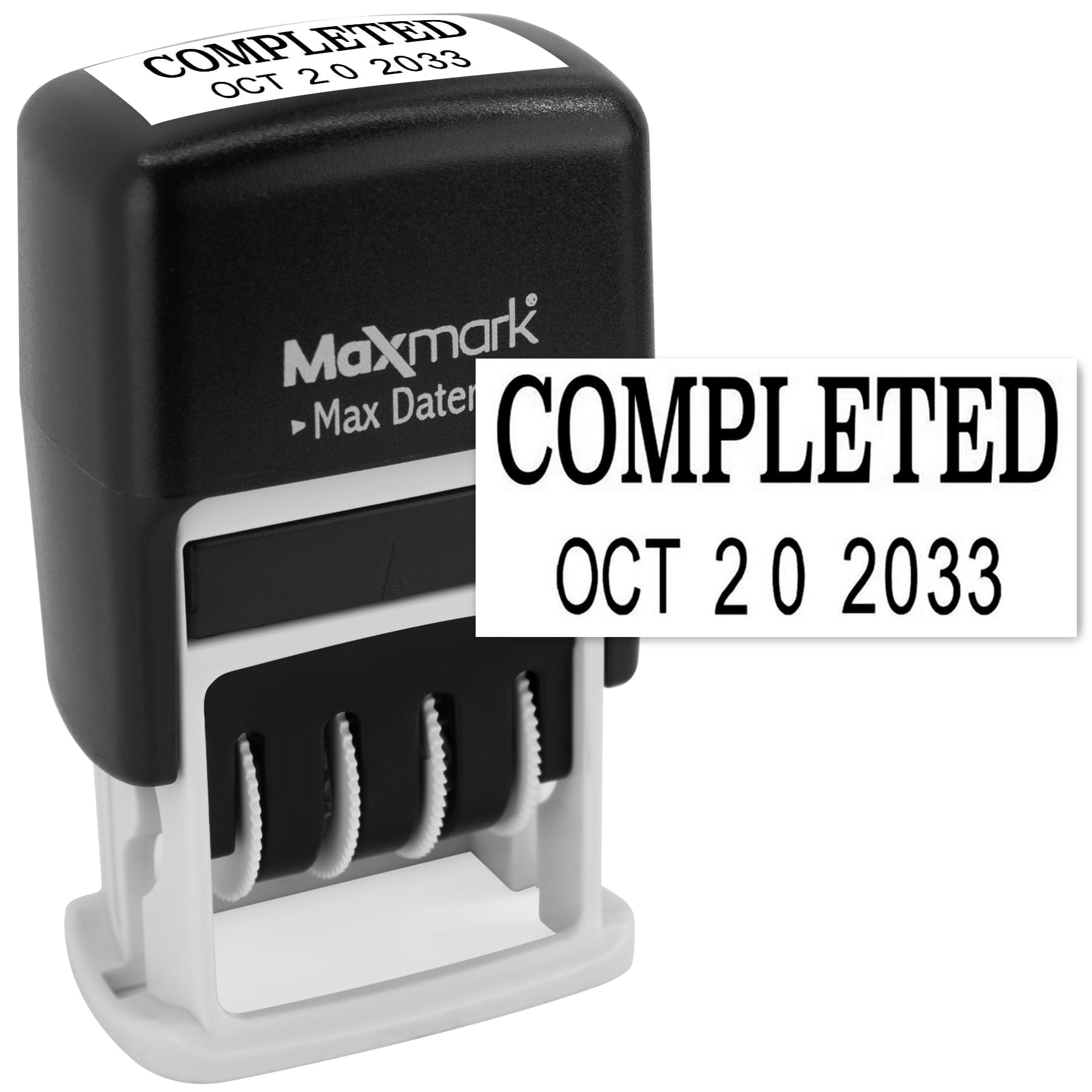 MaxMark Self-Inking Rubber Date Office Stamp with Completed Phrase & Date - Black Ink (Max Dater II), 12-Year Band