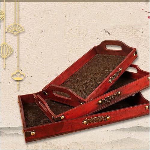 Vista 3 de KIZQYN Bandeja de servir con asa, bandeja rectangular de madera para el desayuno, plato de fiesta, bandeja de té decorativa para el sofá, la cena