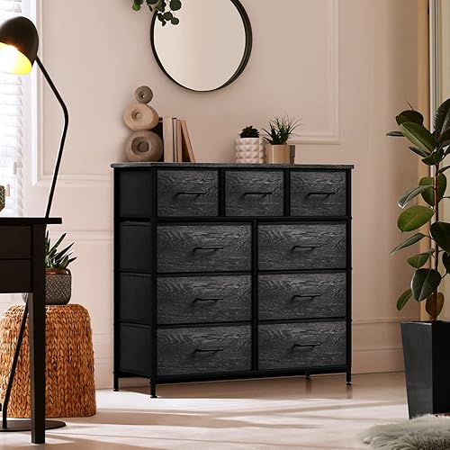 Miniatura 5 de Sorbus Cómoda con 9 cajones de madera sintética, organizador de almacenamiento para ropa, dormitorio, pasillo, sala de estar, armario y muebles de