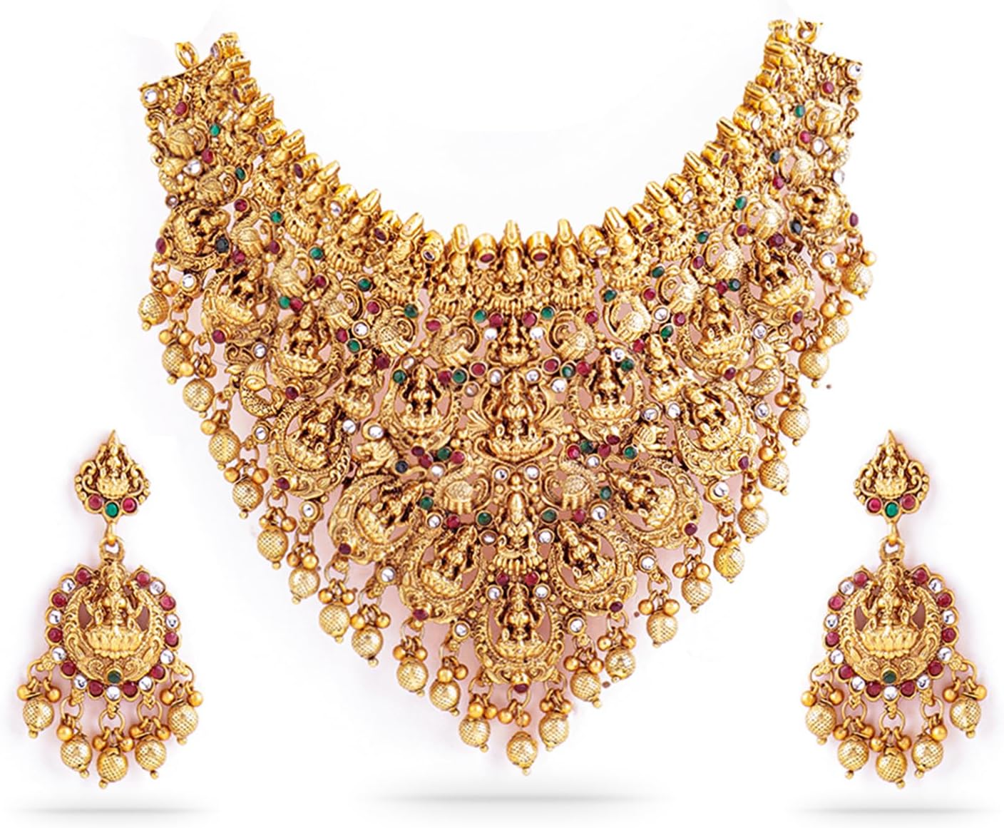 - Gold Plated Temple Necklace Set Traditional Statement Jewellery Gift for Women & Girls