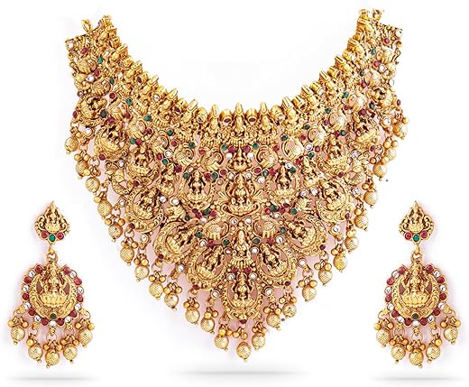 Rubans Gold Plated Temple Necklace Set Traditional Statement Jewellery Gift for Women & Girls