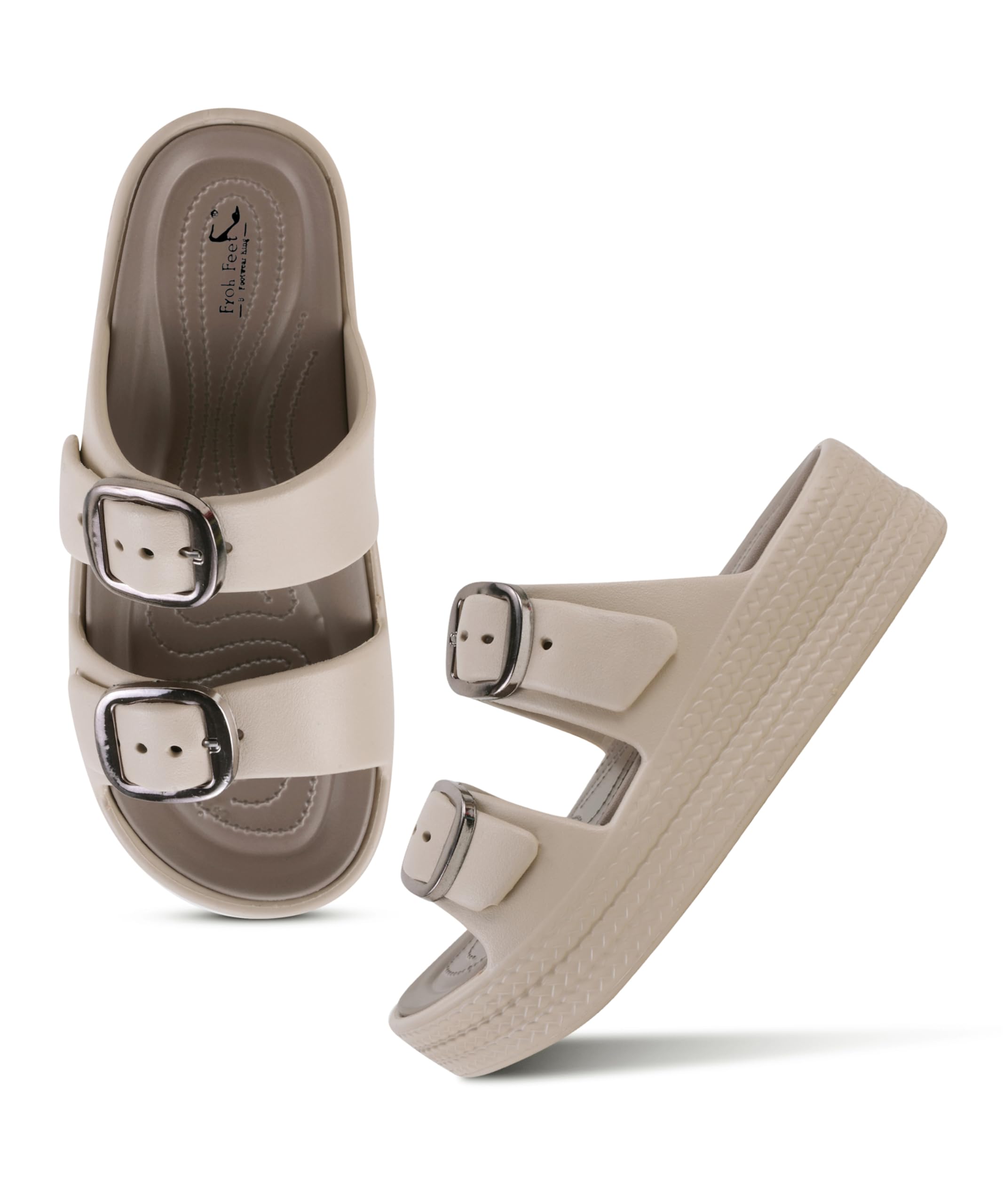 Froh Feet Comfortable Platform Slides Double Buckle Adjustable Strap Stylish Thick Sole Sandals for Women-image-19