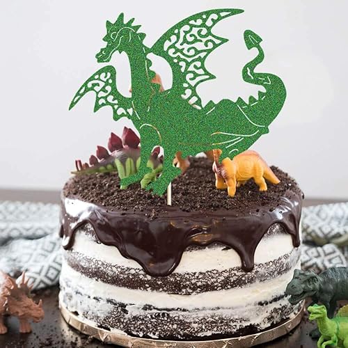 Miniatura 4 de Decoración de pastel de dragón, decoración de pastel de fiesta de cumpleaños de dinosaurio, dinosaurio jurásico de la selva T-Rex rugido feliz