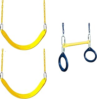 Swing-N-Slide WS 5101 2 Pack of Yellow Swing Seats with Ring/Trapeze Combo Swing Swing Set Refresher Bundle, Yellow