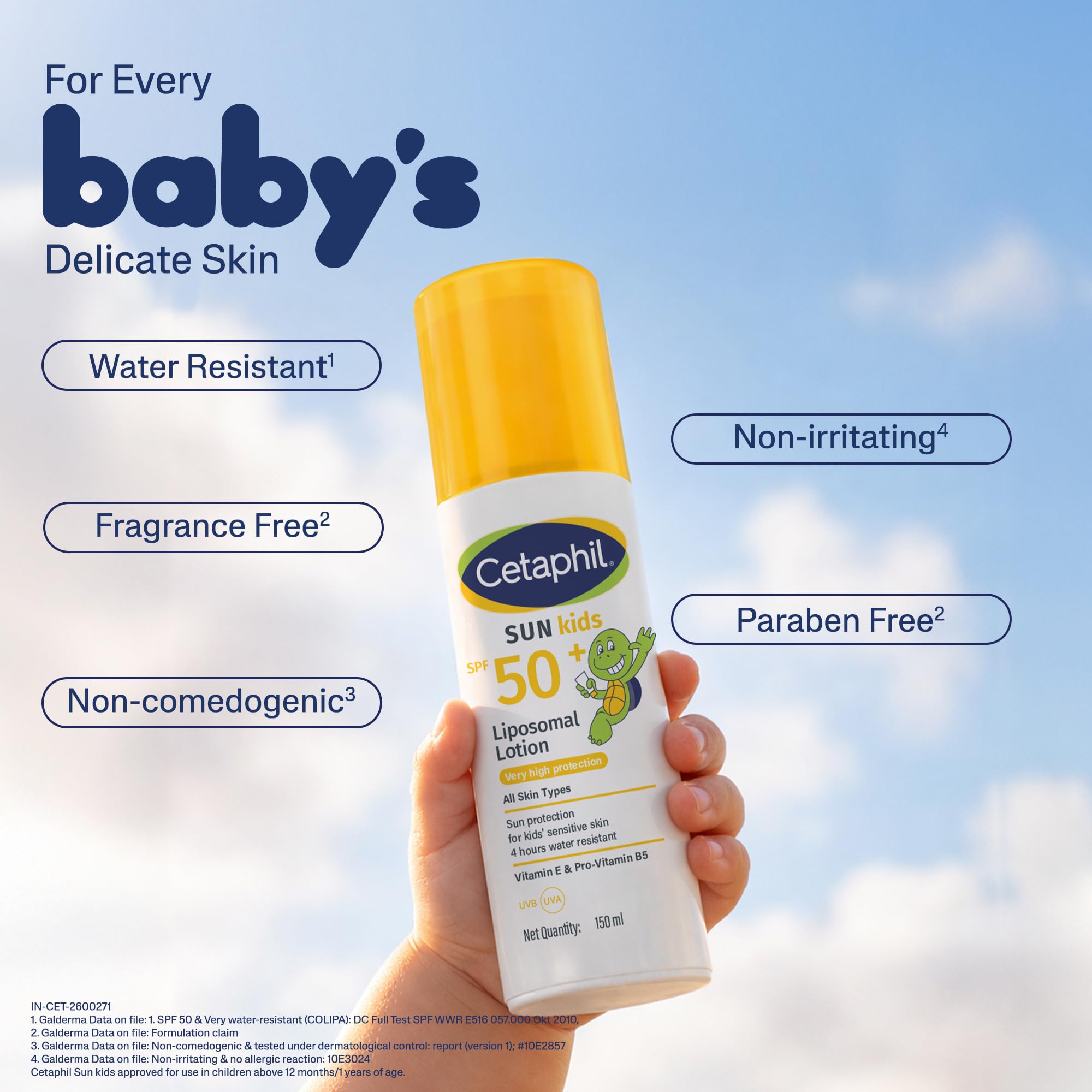 Cetaphil Sun Kids Liposomal Lotion SPF50+ 150ml, Gentle Very High Broad-Spectrum Sunscreen for Children's Sensitive Skin, Moisturising Water-Resistant Face & Body Sun Lotion for Kids