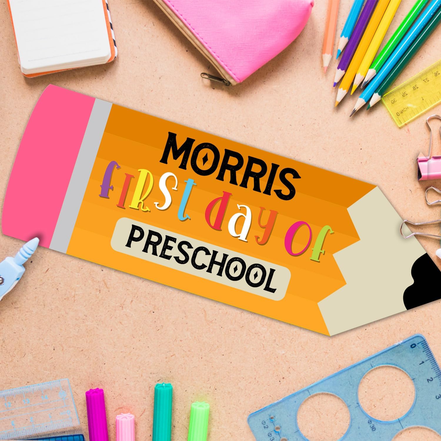 Soul Décor Personalized First Day of School Sign, Custom Pencil 1st Day of School Board- 1st Day of Kindergarten, Preschool, 1st Grade, Second Grade School Supplies Kids Girls Boys