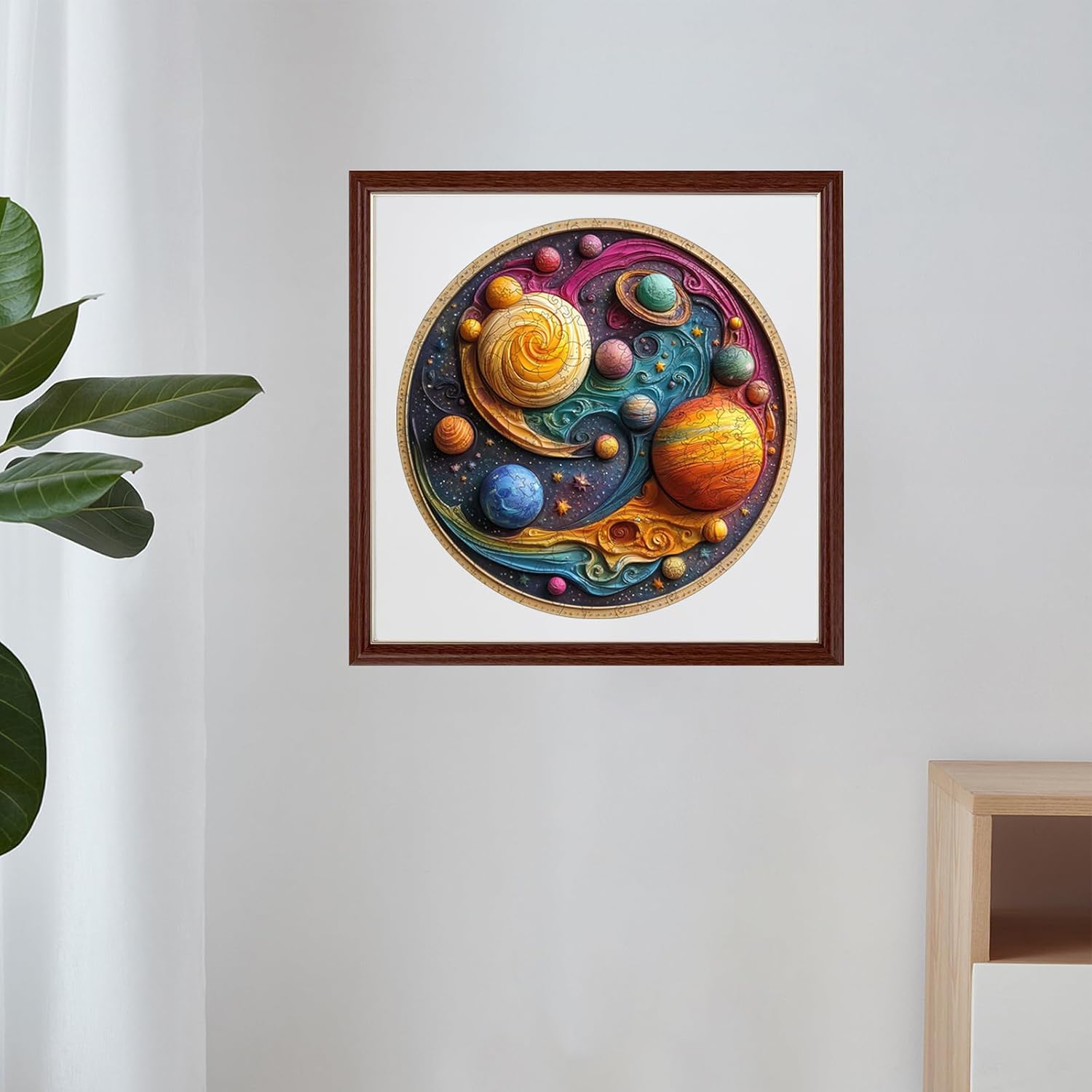 Qiuenisray Space Puzzles for Adults, 300 Pieces Solar System Planet Wooden Jigsaw Puzzles, FSC Certified Unique Shape Adult Puzzles, Wood Creative Gift for Adults and Kids Family Game