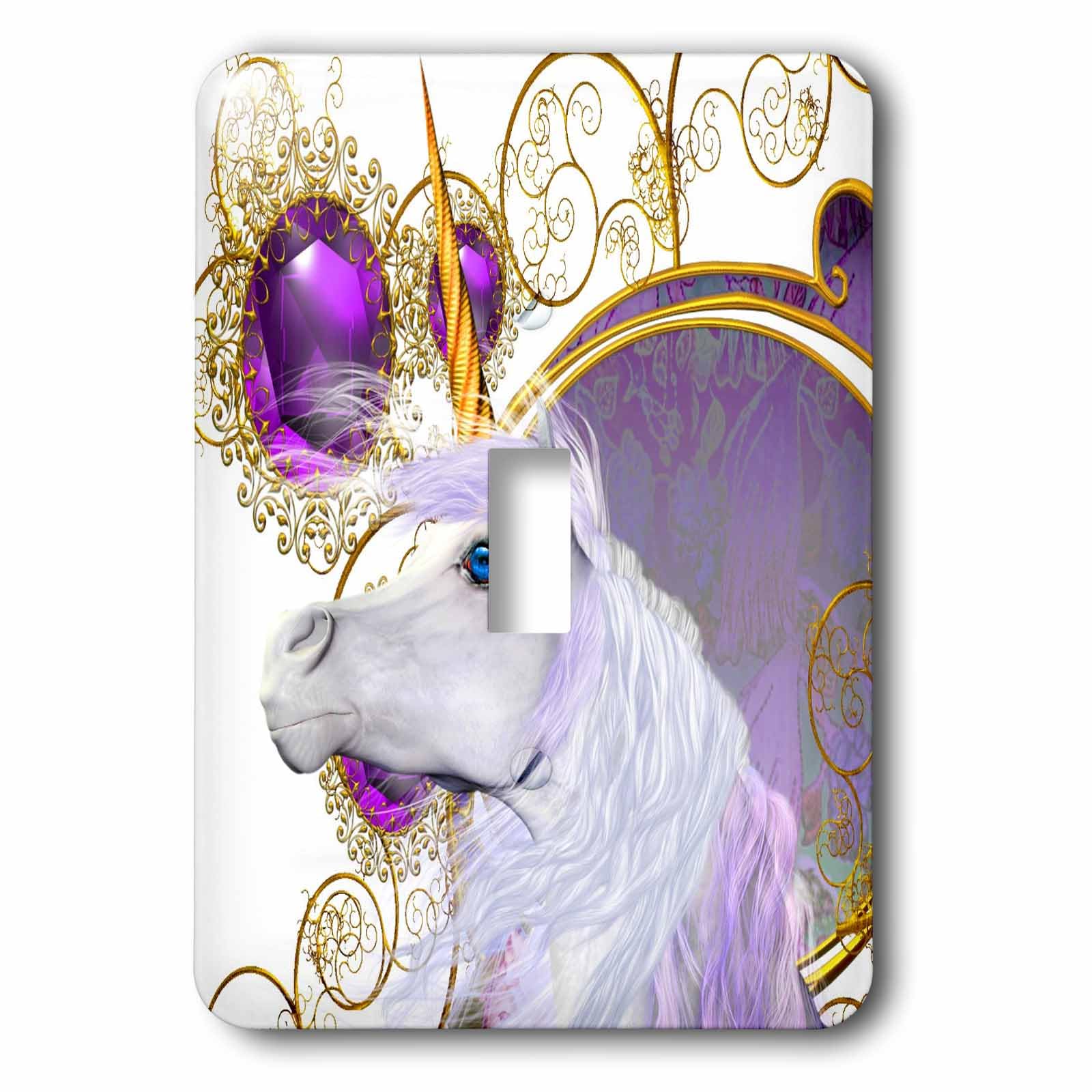 Licorne blanche avec gemmes plaque pour interrupteur déco féerique unique