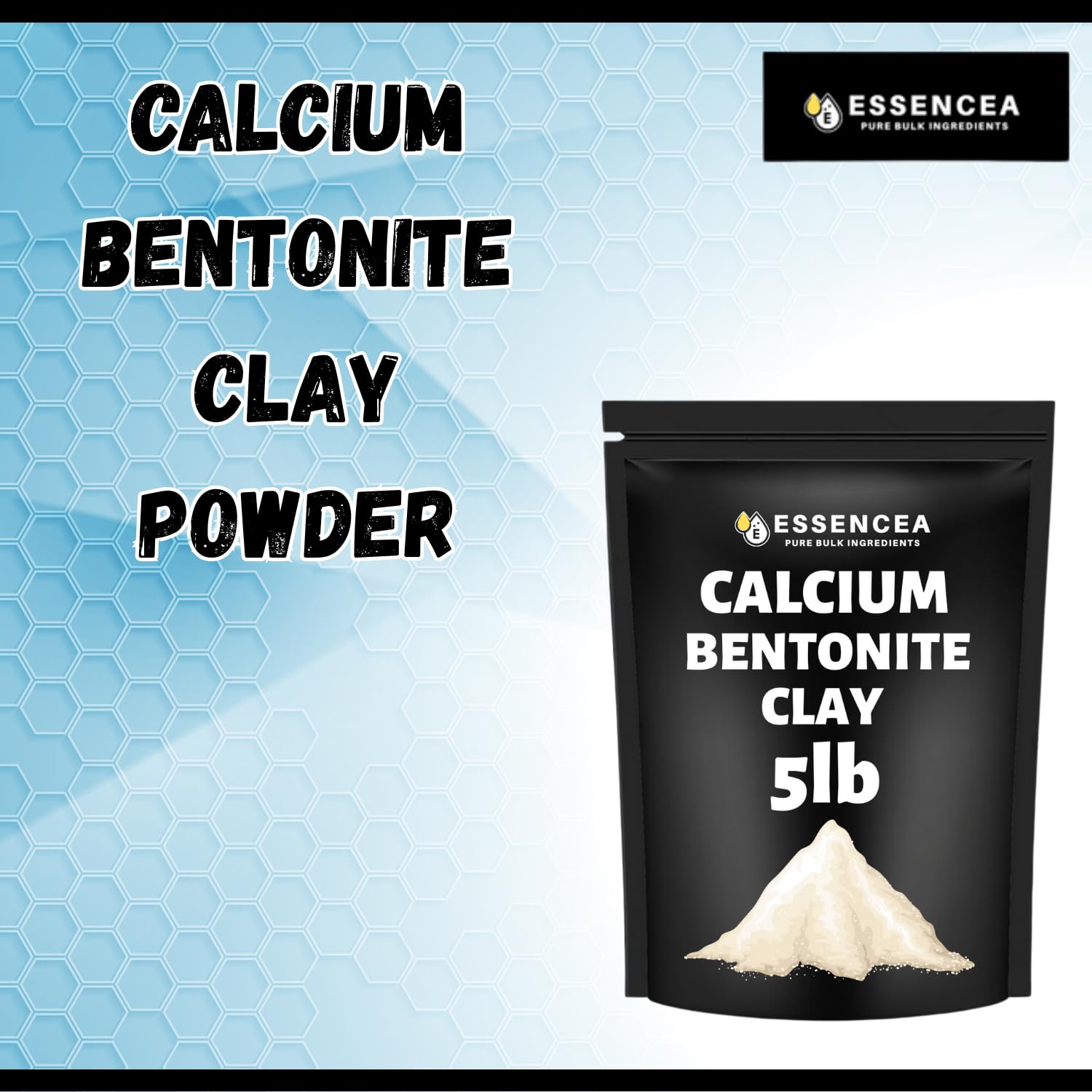 Calcium Bentonite Clay Powder 5lb by Essencea Pure Bulk Ingredients | Deep Pore Detox Face & Hair Mask | 100% Natural & Unrefined Indian Healing Clay | DIY Deodorants (80 Ounces) [Packaging May Vary]