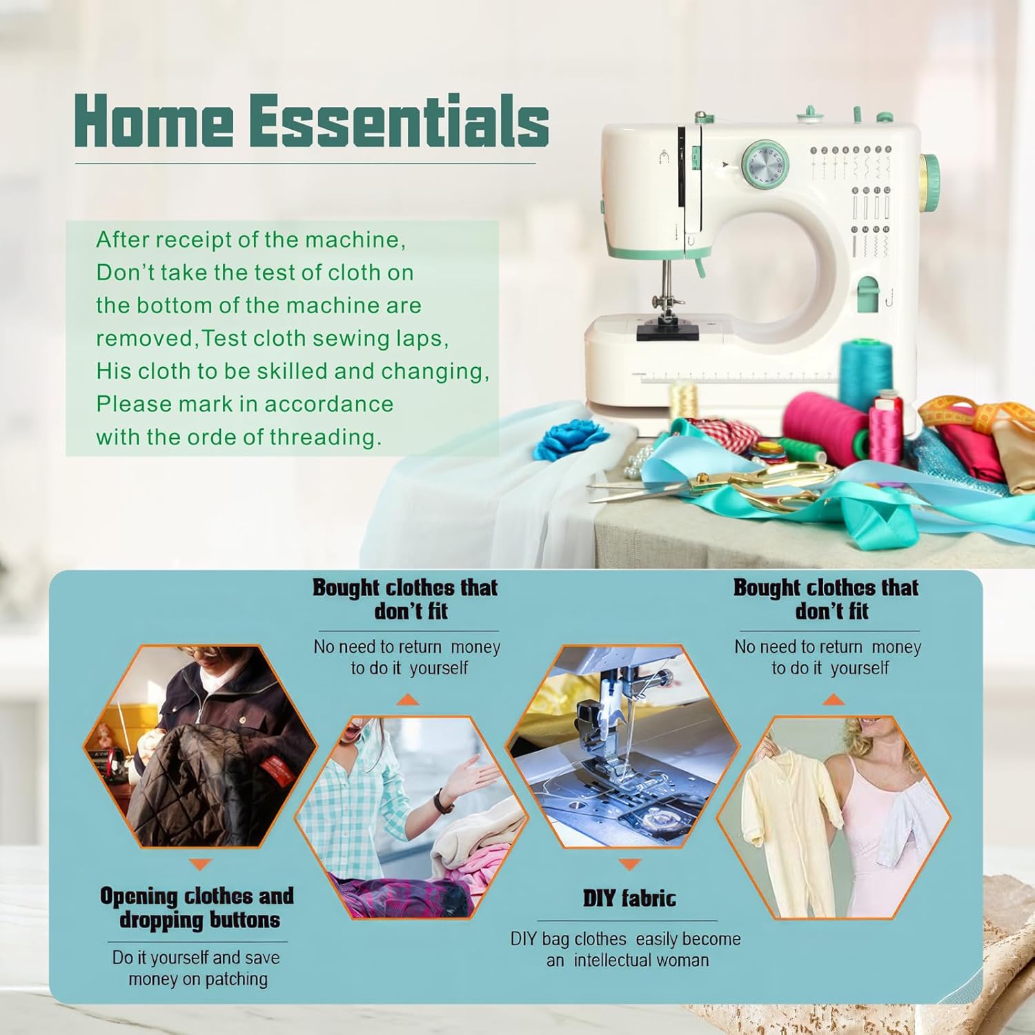 Portable Sewing Machine for Beginners, 16 Built-in Stitches and Reverse Sewing, adjustable sewing speed, small sewing machine with two needle types, foot pedal(with Extension Table) - Image 7