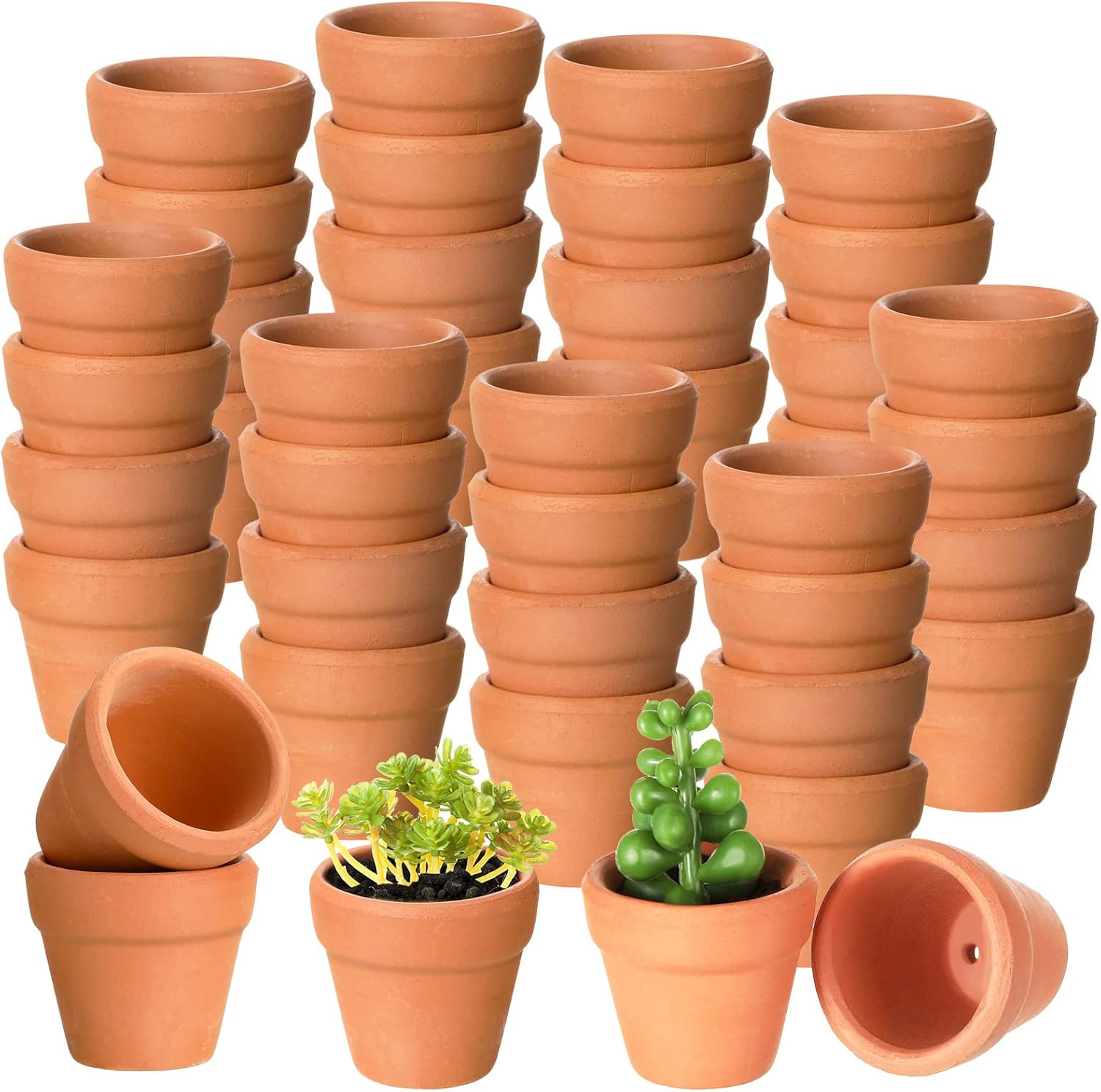 50 Pcs 1.2 inch Terracotta Pots Bulk Small Mini Clay Pots Tiny Miniature Cactus
