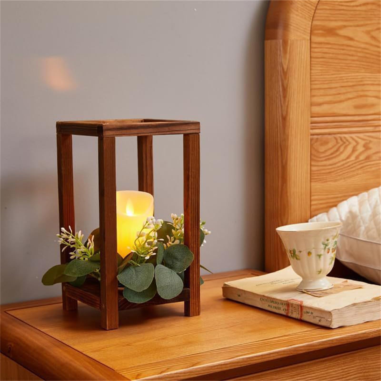 Portacandele in legno, stile rustico, per centrotavola di nozze, decorazioni per la casa e feste, design a cornice aperta