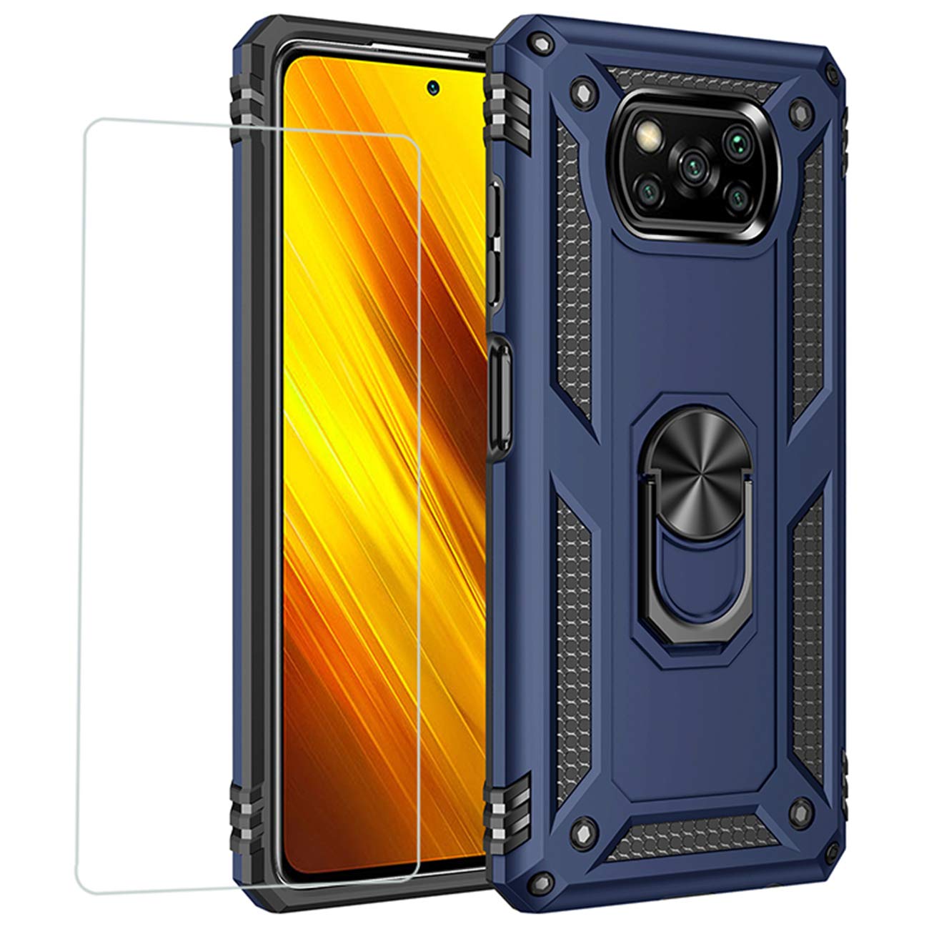 Joytag compatibles para Funda Xiaomi Redmi 9，Carcasa +Cristal Templado Silicona TPU 360 Grados Anillo Giratorio magnético Soporte Caja del teléfono del Coche-Negro — view 24