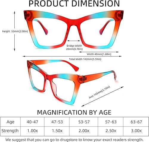 Miniatura 7 de HGIOOIGH Trendy TR90 Cat Eye Reading Glasses for Women Blue Light Blocking Computer Reader with Metal Hinges Stylish Frame