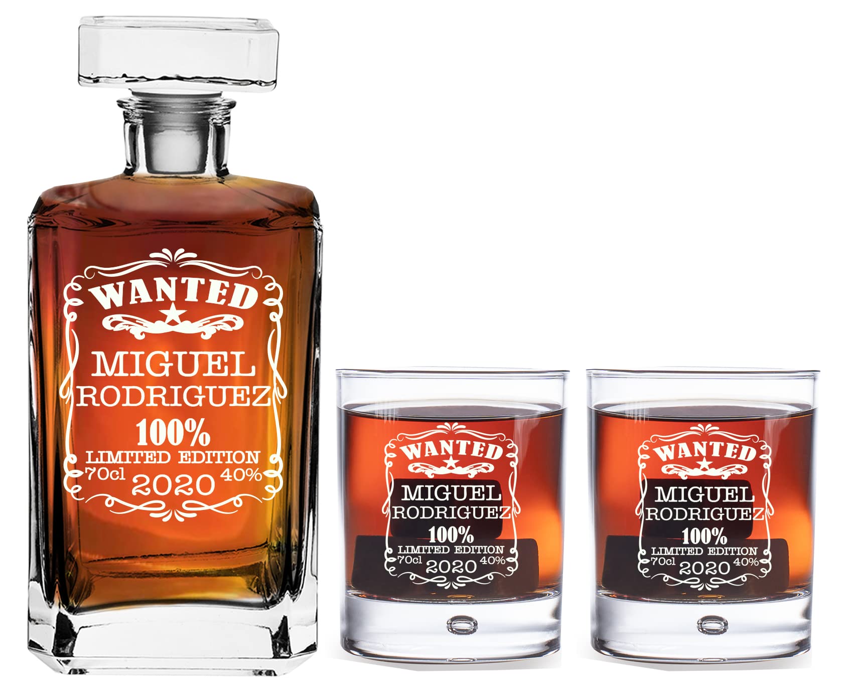 Decantador de whisky divertido personalizado con texto grabado con láser, elegante barware, regalo de hermano, tamaño 700 ml