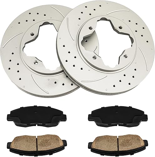 Miniatura 2 de Kit de freno delantero KAX, rotores de freno ranurados y con hendiduras, pastillas de freno cerámicas  Compatible con Honda Accord 1990 1991 1992
