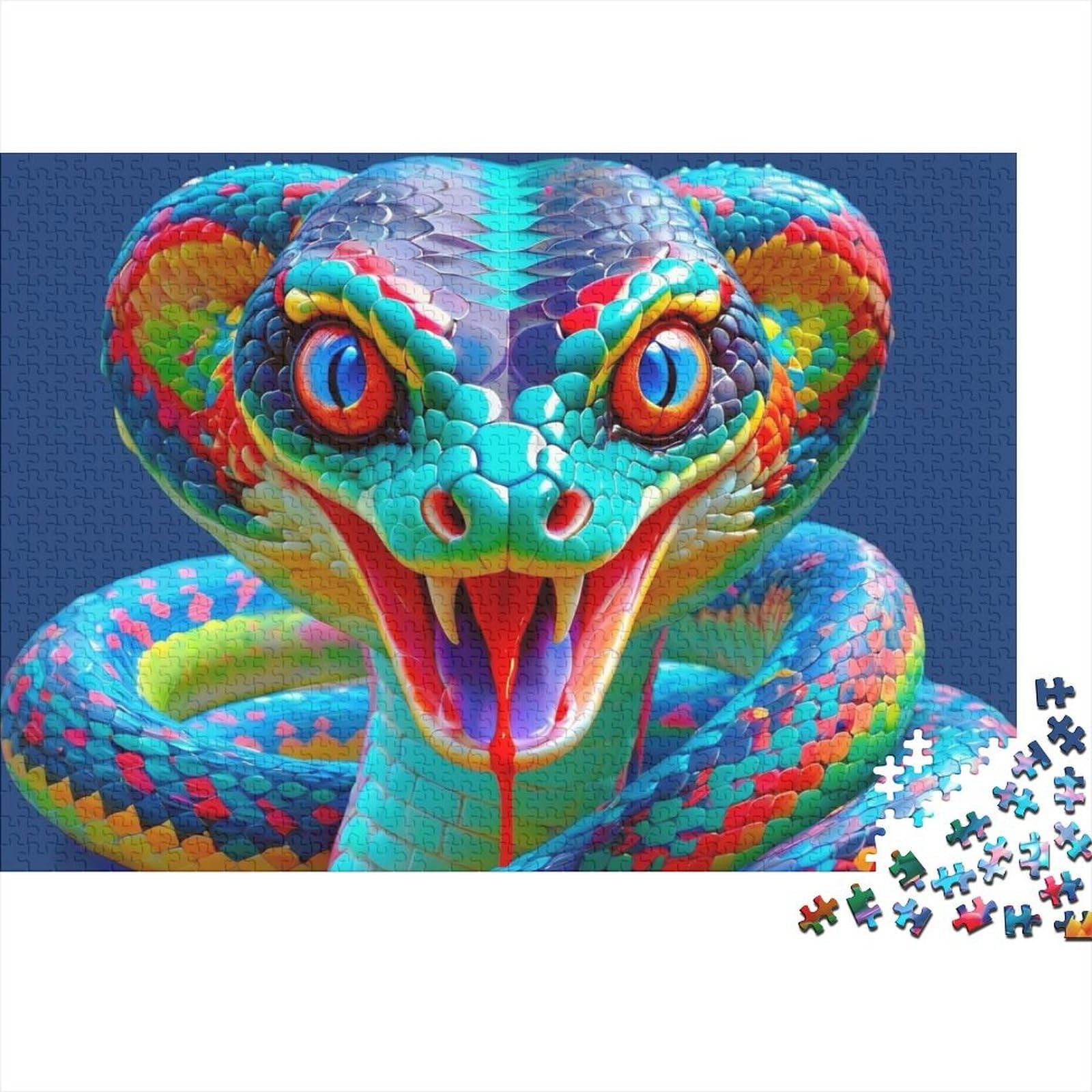 1000 Pieces Vibrant Snake Jigsaw Puzzle for Adults Thickened Paper Brain Game Rainbow Serpent Paper Puzzle Wall Decor Educational 38x26cm/1000pcs โ image 1