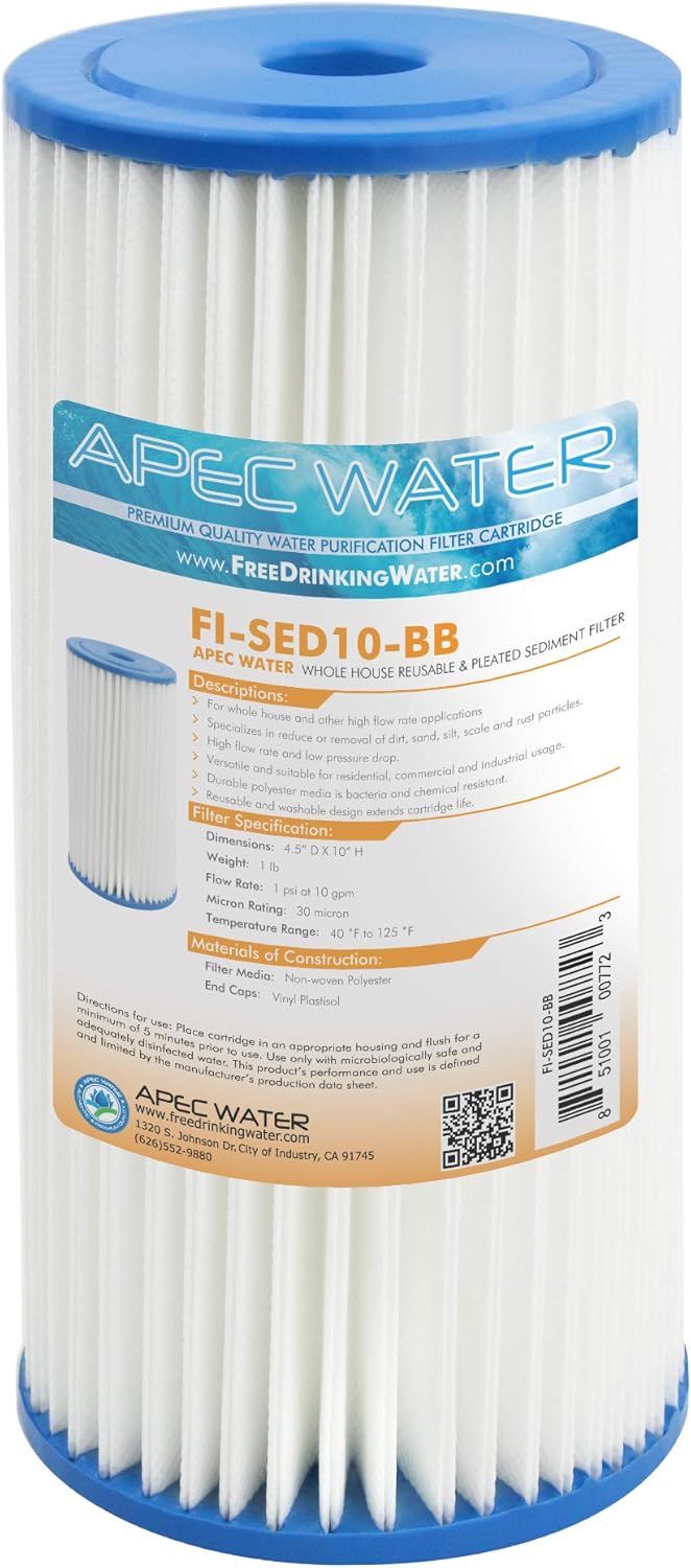 APEC Water Systems FI-SED10-BB 10" Whole House Sediment Replacement Filter Reusable and Pleated