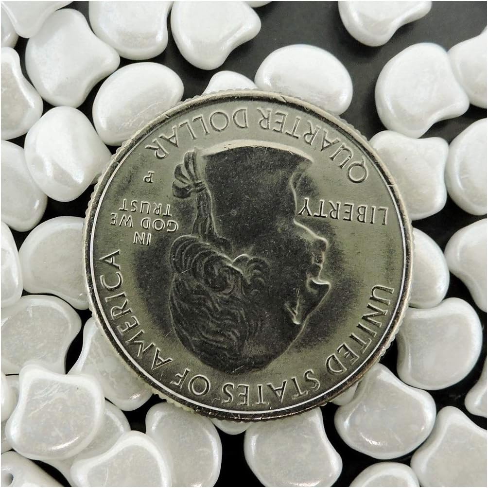 Czech Glass 2-Hole Ginko Beads 7.5mm 22 Grams Chalk White Luster