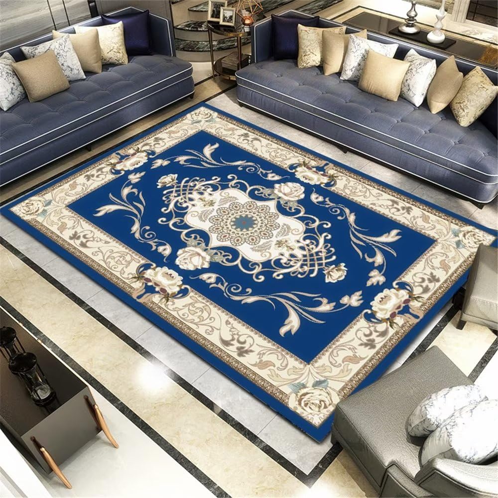 Tapis anti-acariens floral bleu 120x160 pour une chambre de garçon saine