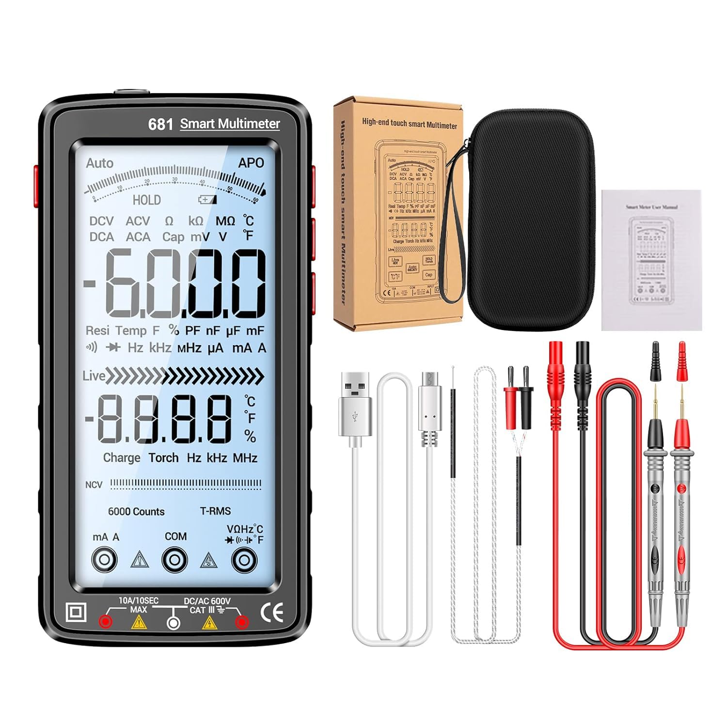 ANENG 681 Multimeter and included accessories