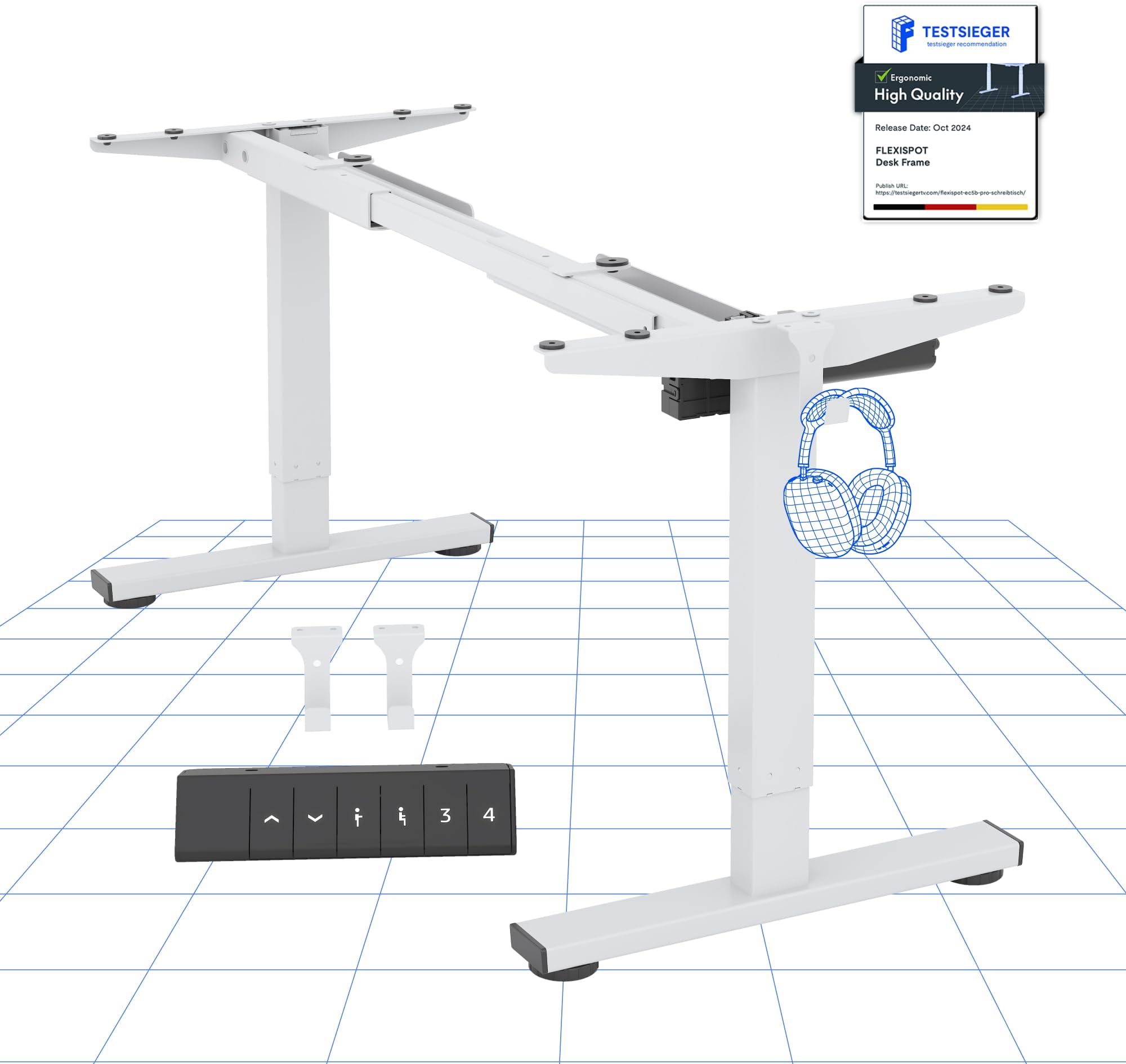 FLEXISPOT CylineE Electric Standing Desk Frame with Round Legs, Height Adjustable Sit-Stand with Memory Control Panel and Anti-Collision System, White