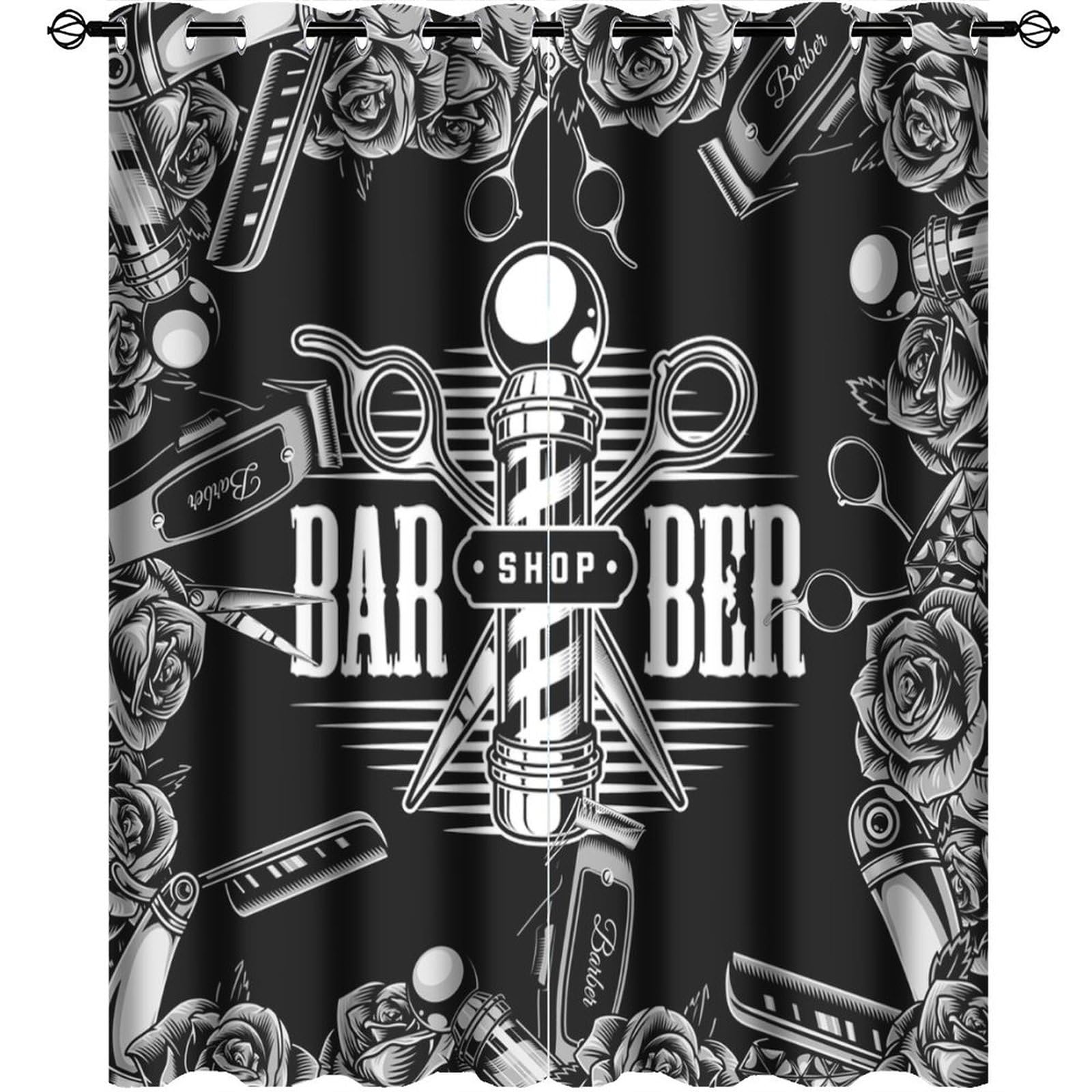 Abstract Barbershop Curtains for Bedroom,Chic Barber Shop Featuring Hair Salon Tools Thermal Insulated Room Darkening Grommet Window Curtains & Drapes for Living Room 2 Panels 45" L x 21" W