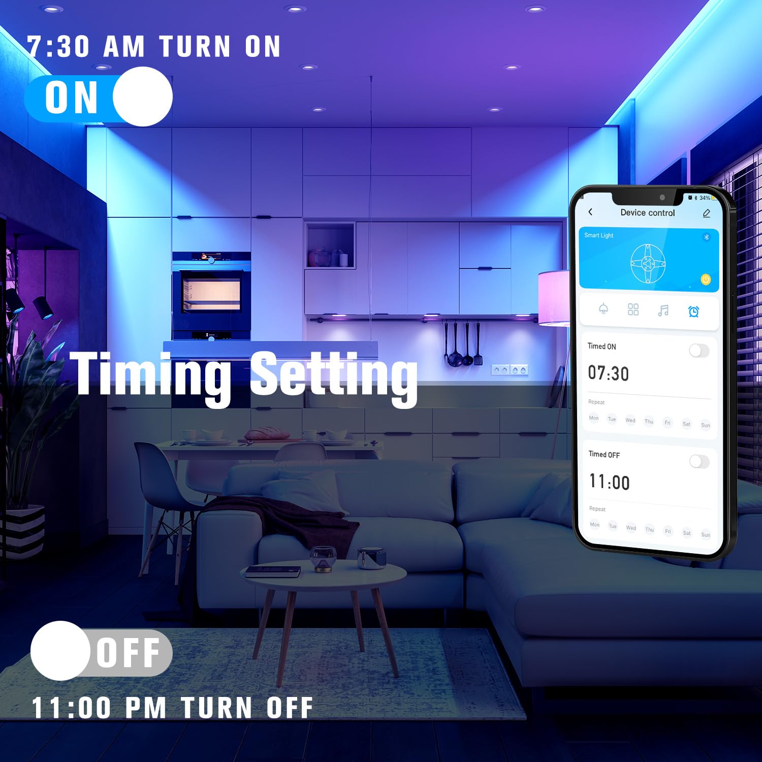 dalattin LED-Lichter für Schlafzimmer, 30 m, intelligenter LED-Streifen mit Fernbedienung, RGB-LED-Lichtstreifen, Musik-Synchronisation, Farbwechsel, Dekoration