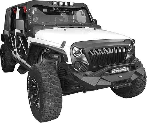 Miniatura 3 de Hooke Road Rejilla frontal negra mate para Jeep JK Shark Grill compatible con Jeep Wrangler JK 2007-2018 Rubicon Sahara Sport Unlimited