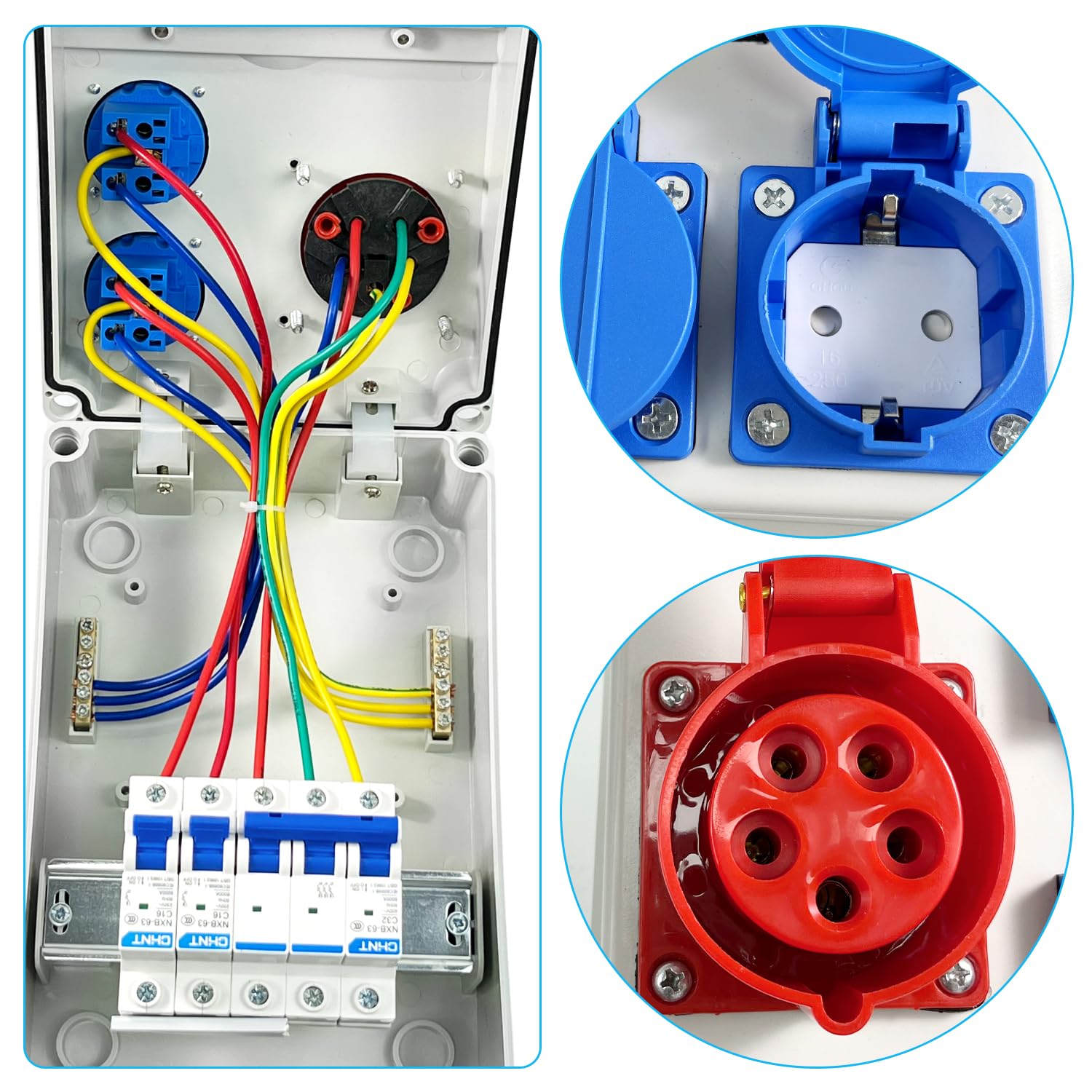 Distribuidor de Corriente 220V/16A para Obras, Enchufe de Pared Combinado, Tablero Eléctrico Resistente a la Intemperie